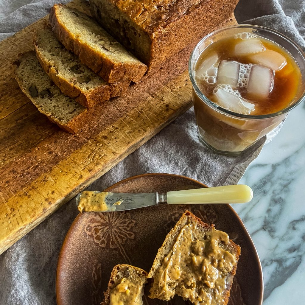 sliced loaf of Banana Nut Bread