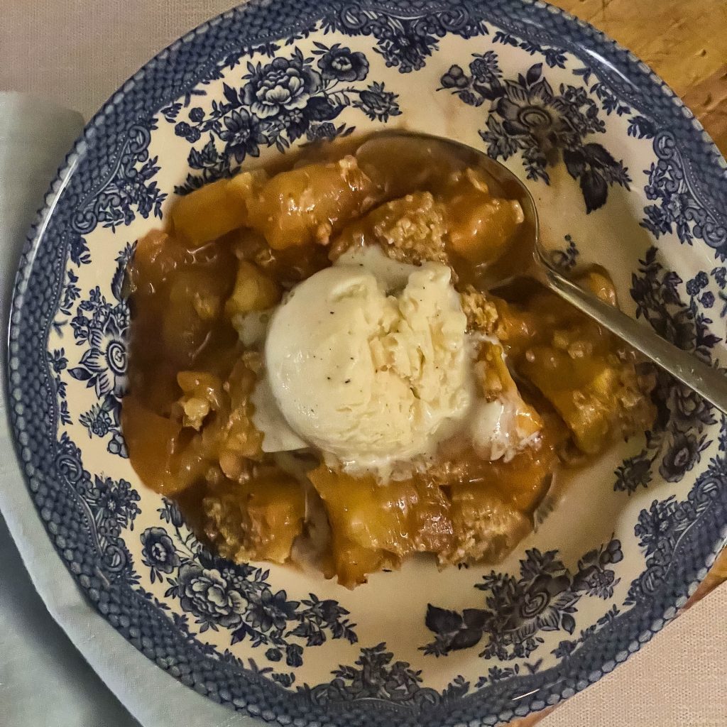 Grandma Marie's Apple Crisp with vanilla ice cream