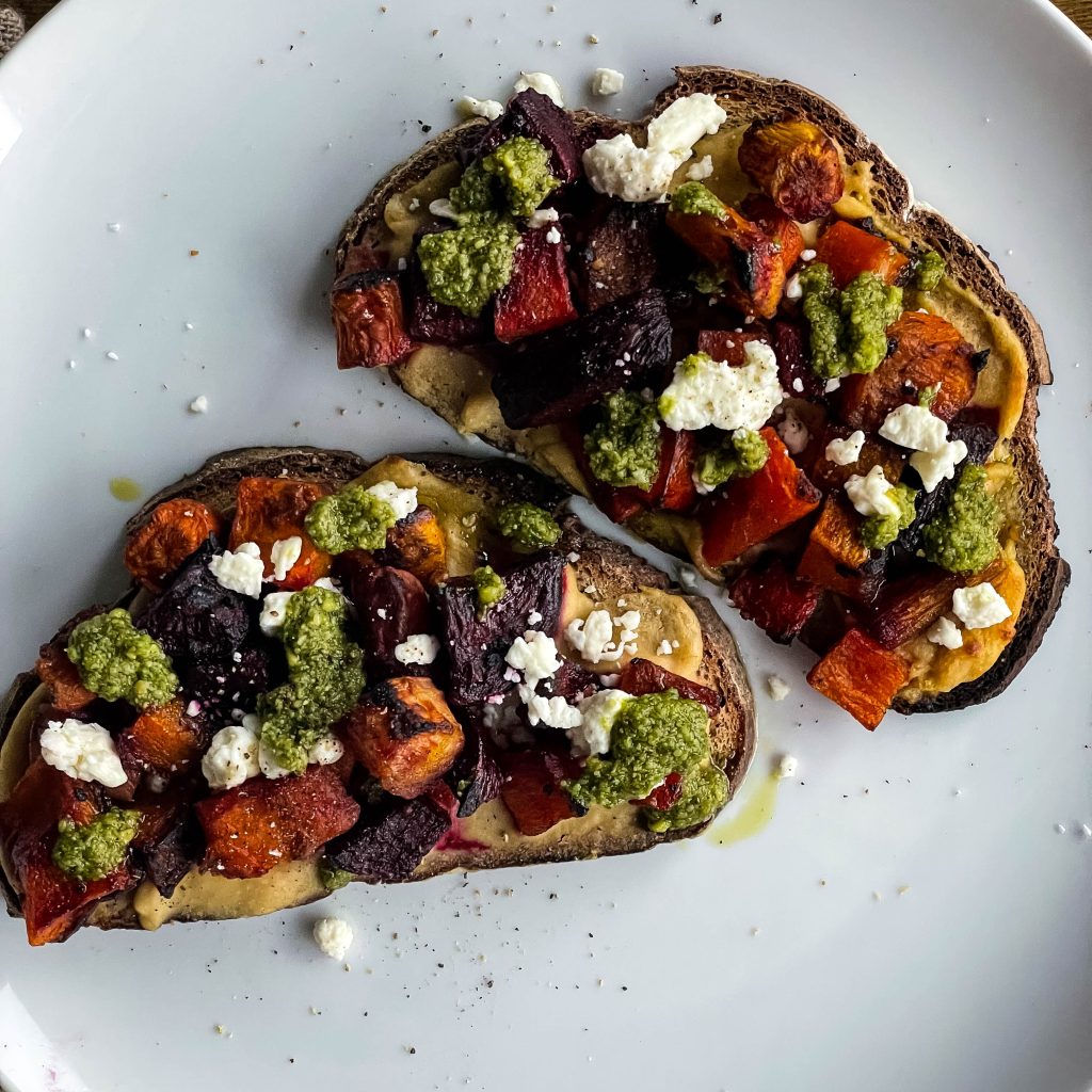 roasted root veggies on toast