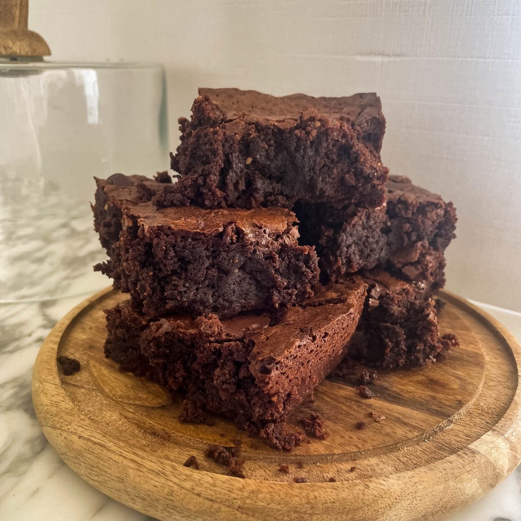 stack of Flourless Chocolate Hazelnut Brownies