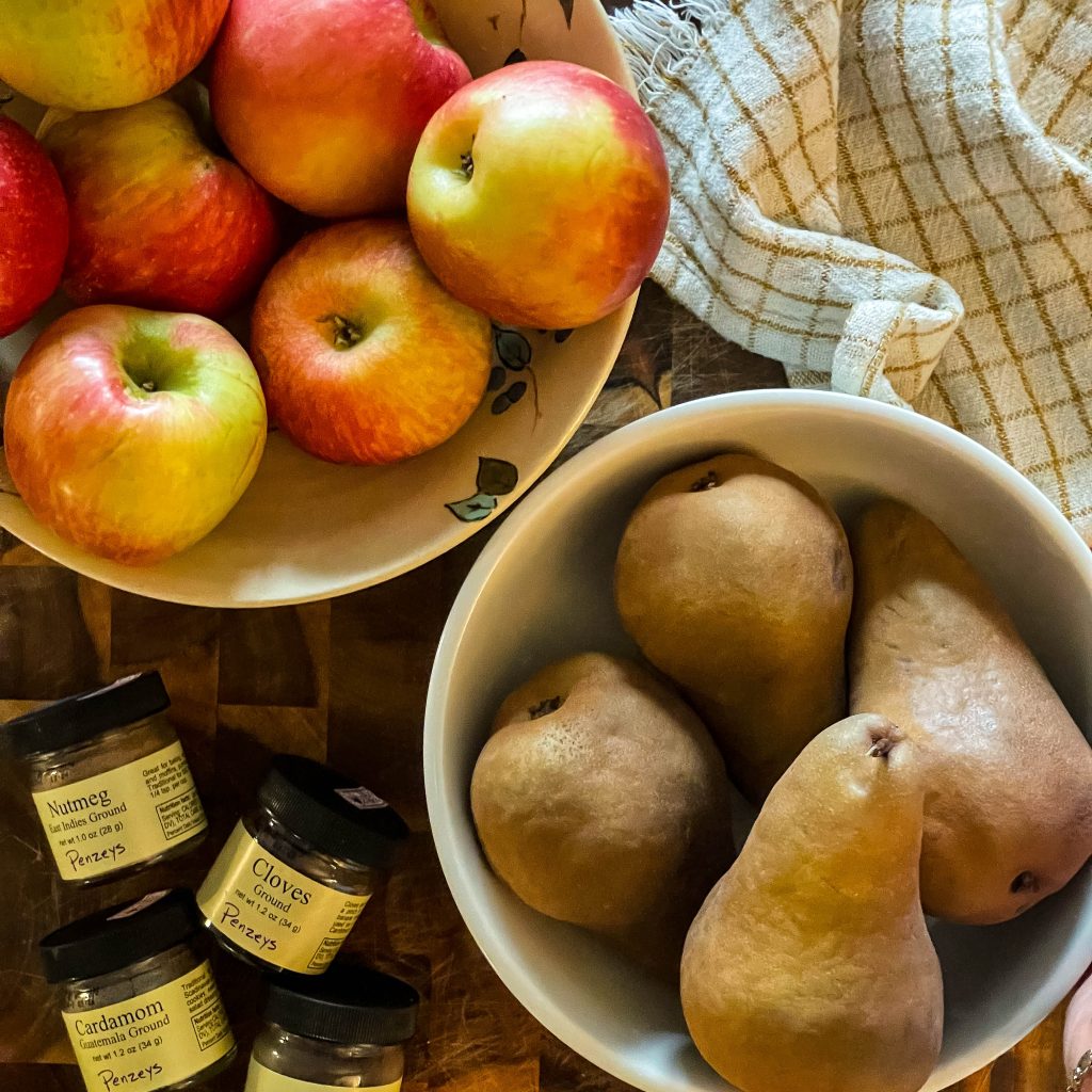 ingredients for spiced apple pear compote