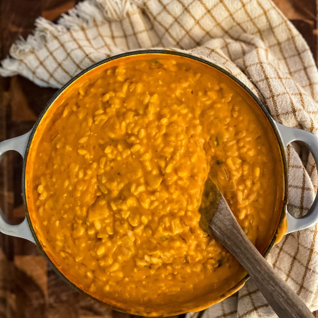 pumpkin risotto on pot 