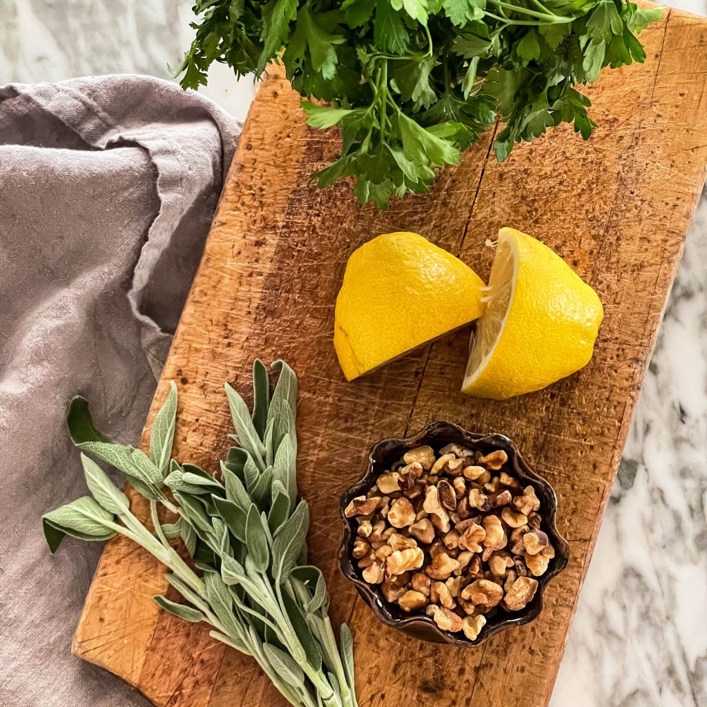 ingredients of Walnut Sage Pesto