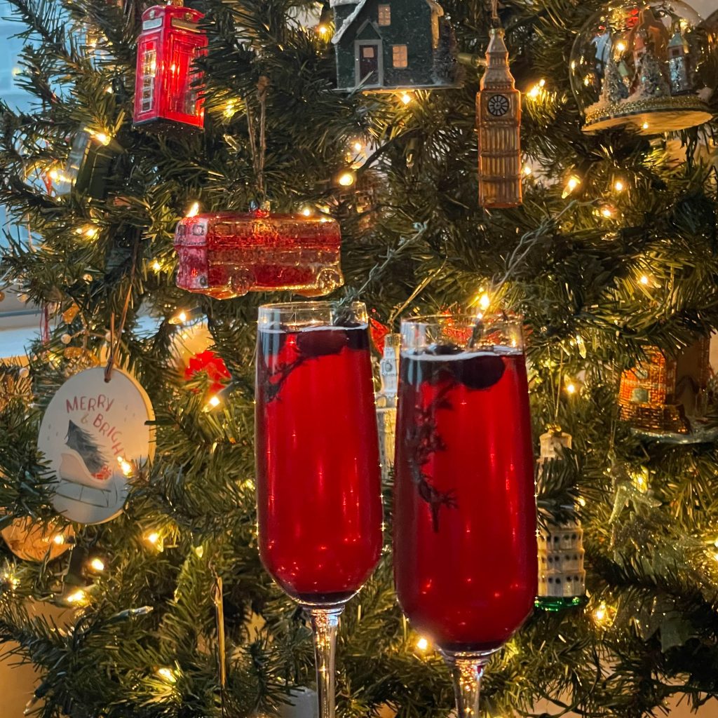 two glasses of poinsettia cocktail