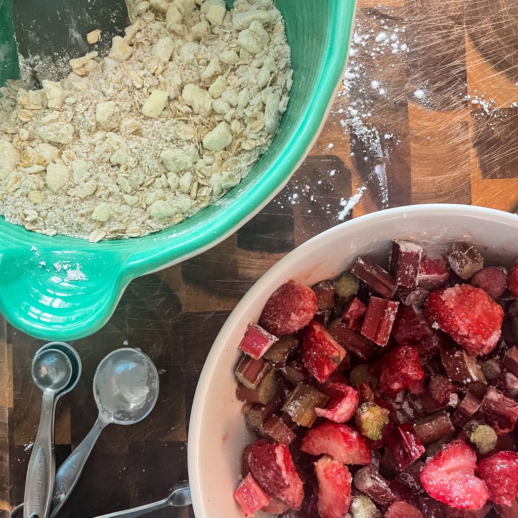 ingredients for strawberry rhubarb crisp